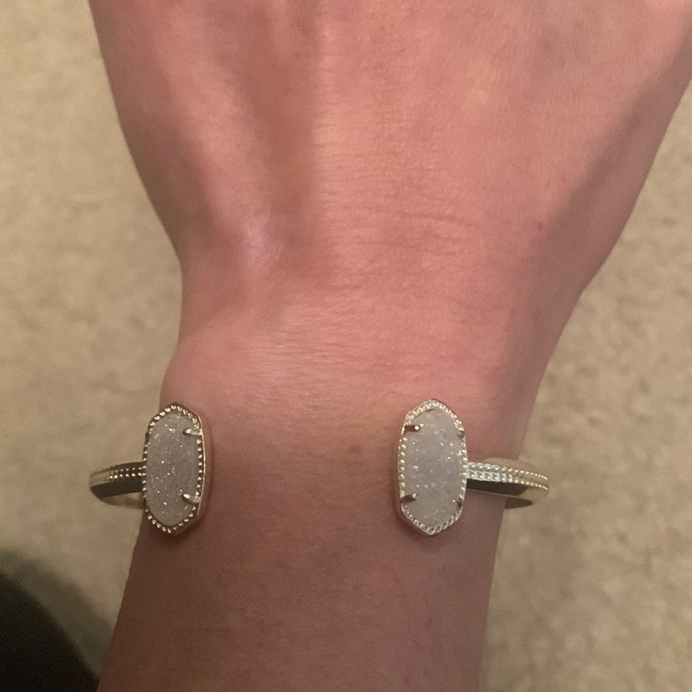 Kendra Scott “Elton” gold cuff bracelet with white drusy stones